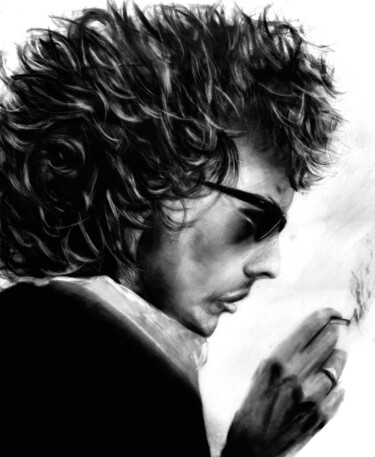 Drawing titled "Bob Dylan" by John Thomas, Original Artwork, Charcoal