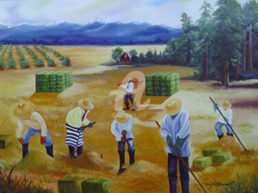 Painting titled "Hay Farmer" by Johnny E.S.J. Otilano, Original Artwork, Oil