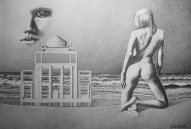 Dessin intitulée "LA FEMME DE SABLE" par John Rothschild, Œuvre d'art originale, Crayon