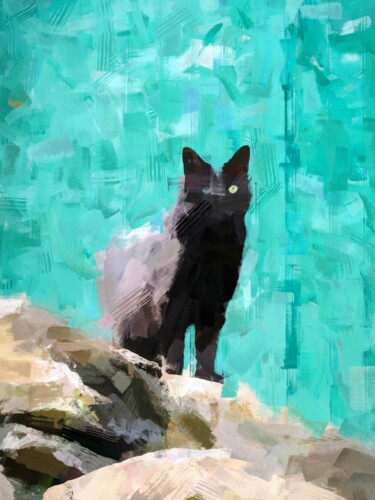 Digital Arts titled "Black Cat" by Jokannan, Original Artwork, Digital Painting