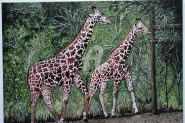 Pintura intitulada "giraffe painting" por Joky, Obras de arte originais, Óleo