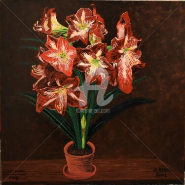 Peinture intitulée "Fleurs de noël Pein…" par Joky, Œuvre d'art originale, Huile