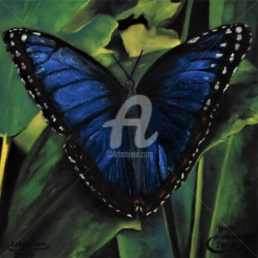 Pittura intitolato "Butterfly Blue pain…" da Joky, Opera d'arte originale, Olio