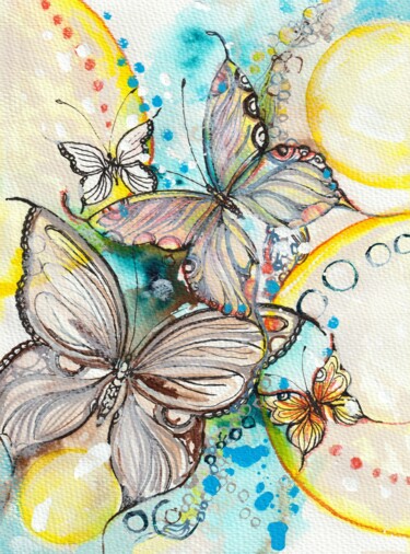 绘画 标题为“Motyle I” 由Jolanta Frankiewicz, 原创艺术品, 墨
