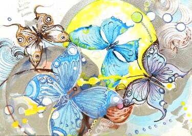 Картина под названием "Motyle IV" - Jolanta Frankiewicz, Подлинное произведение искусства, Чернила