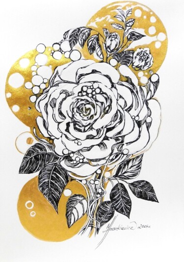 绘画 标题为“Romantic ,,Rose and…” 由Jolanta Frankiewicz, 原创艺术品, 墨