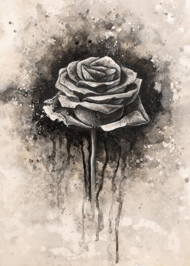 Painting titled "DARK URBAN ROSE" by Jonas Heinevetter (Alltich), Original Artwork, Acrylic