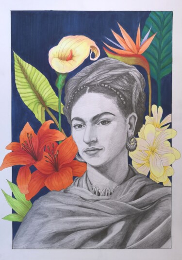 Σχέδιο με τίτλο "Frida Kahlo" από Jonathan Da Silva, Αυθεντικά έργα τέχνης, Μολύβι