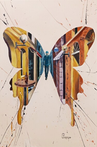 Schilderij getiteld "Butterfly Road" door Jonathan Grego, Origineel Kunstwerk, Acryl Gemonteerd op Frame voor houten brancard
