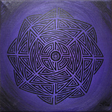 Malarstwo zatytułowany „Violet tribal.” autorstwa Jonathan Pradillon, Oryginalna praca, Akryl Zamontowany na Drewniana rama…