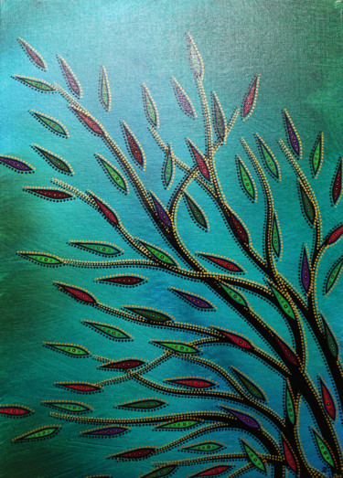 Peinture intitulée "Végétation colorée…" par Jonathan Pradillon, Œuvre d'art originale, Acrylique Monté sur Carton
