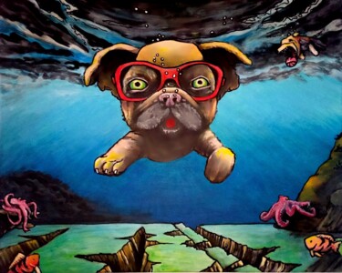 제목이 "Dog portrait pug"인 미술작품 Jonathan Soukhavanh로, 원작, 아크릴