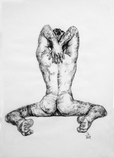 Disegno intitolato "Jerôme seated, nude…" da Jorge Bandarra, Opera d'arte originale, Pennarello