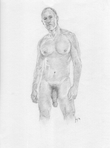 Tekening getiteld "Steve standing nude" door Jorge Bandarra, Origineel Kunstwerk, Grafiet