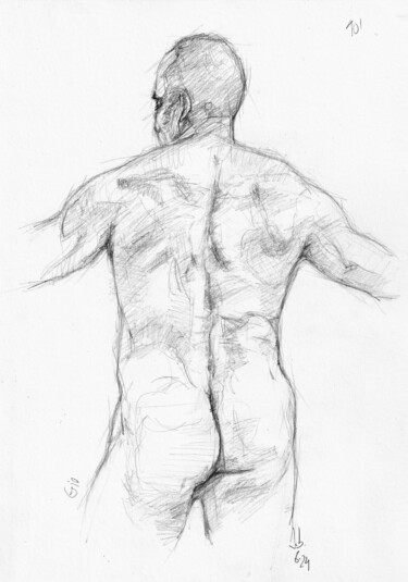 Zeichnungen mit dem Titel "Gio, nude back stan…" von Jorge Bandarra, Original-Kunstwerk, Graphit