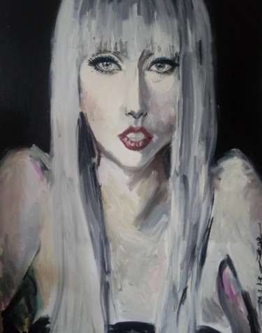 Painting titled "Retrato de Lady Gag…" by Jorge Quiros, Original Artwork, Oil