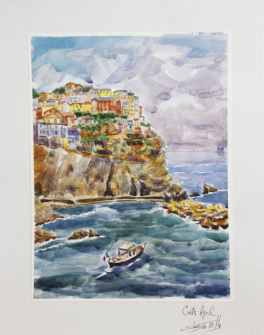 Painting titled "Costa Azul" by Jorge Tello, Original Artwork, Watercolor