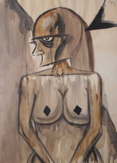 Картина под названием "Woman nailed by gen…" - Josan Artista, Подлинное произведение искусства, Акварель