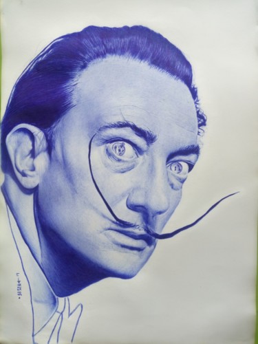 Drawing titled "Salvadore Dalí" by José Agube, Original Artwork, Ballpoint pen