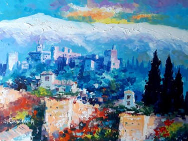 Painting titled "Alhambra y Sierra N…" by Jose Camero Hernandez, Original Artwork, Acrylic