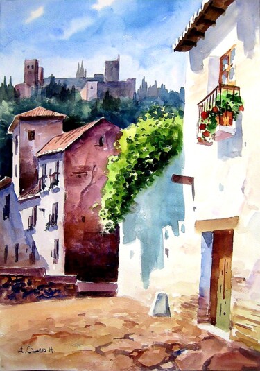 Peinture intitulée "Albaicin. Alhambra.…" par Jose Camero Hernandez, Œuvre d'art originale, Aquarelle