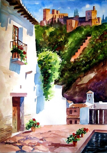 Pintura intitulada "Calle Tipica de Gra…" por Jose Camero Hernandez, Obras de arte originais, Aquarela