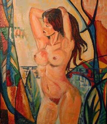 Peinture intitulée "femme art deco" par José Cano, Œuvre d'art originale, Huile