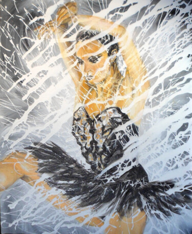 Pittura intitolato "cygne noir" da José Cano, Opera d'arte originale, Olio
