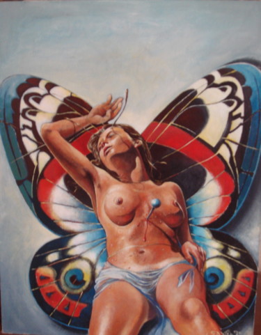 Peinture intitulée "FEMME PAPILLON" par José Garcia (GARBEL), Œuvre d'art originale, Acrylique