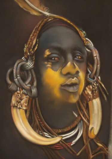 Dessin intitulée "Jeune homme samburu…" par José Garcia (GARBEL), Œuvre d'art originale, Pastel