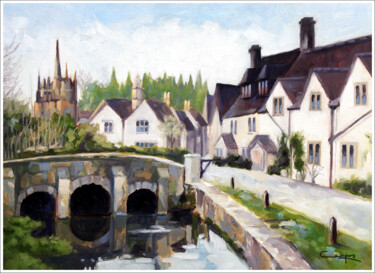 Schilderij getiteld ""Castle Combe Bridg…" door Jose Luis Santamaria Campos, Origineel Kunstwerk, Olie