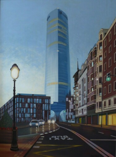 Schilderij getiteld "IBERDROLA TOWER (BI…" door Jose Ramon Muro Pereg (JRMuro), Origineel Kunstwerk, Acryl