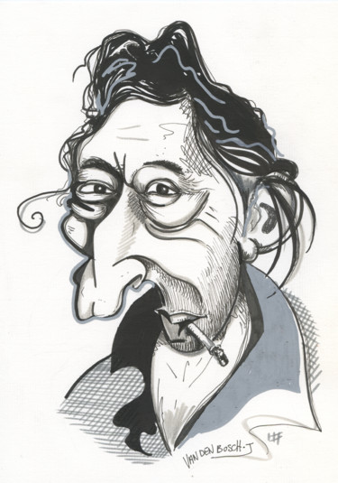 Dessin intitulée "Gainsbourg.jpg" par José Van Den Bosch, Œuvre d'art originale, Encre