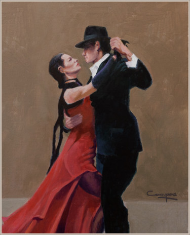 Schilderij getiteld ""Tango"" door Jose Luis Santamaria Campos, Origineel Kunstwerk, Acryl Gemonteerd op Frame voor houten b…
