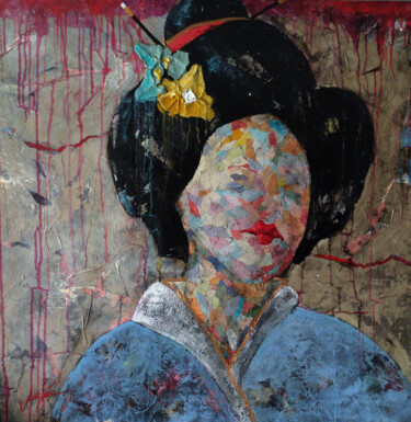 Painting titled "SERIE GEISHA 00022" by Josep Pozo, Original Artwork, Acrylic Mounted on Wood Panel