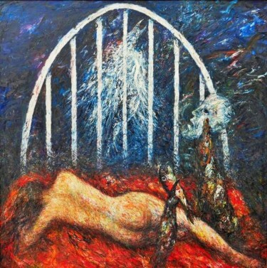 Painting titled "GOTHIC DREAM" by Joseph Urie, Original Artwork, Oil Mounted on Wood Stretcher frame