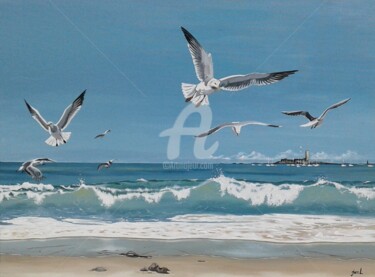 Malerei mit dem Titel "Les oiseaux aux Gle…" von Josephine Caroff, Original-Kunstwerk, Acryl