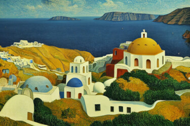 Digitale Kunst getiteld "Santorini, Greece" door Josephine Estelle, Origineel Kunstwerk, Digitaal Schilderwerk