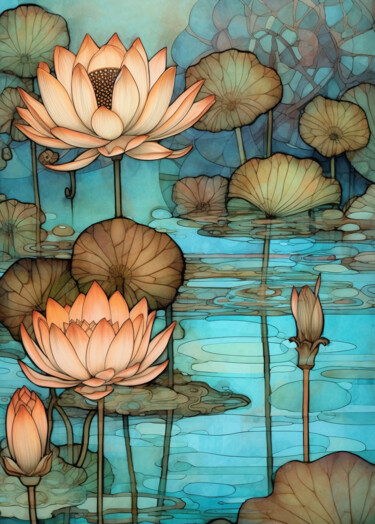 Arte digital titulada "Water Lilies_2" por Josephine Estelle, Obra de arte original, Pintura Digital