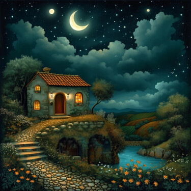 Arte digitale intitolato "Night Sky Landscape…" da Josephine Estelle, Opera d'arte originale, Pittura digitale