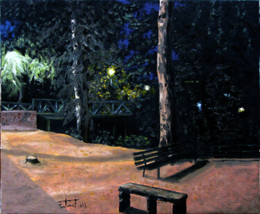 Ζωγραφική με τίτλο "Capvespre al parc" από Josep Maria Fontanet Sureda, Αυθεντικά έργα τέχνης, Λάδι Τοποθετήθηκε στο Ξύλινο…