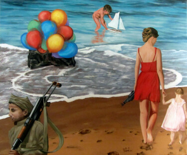 Pintura titulada "Dia de platja (Un d…" por Josep Maria Fontanet Sureda, Obra de arte original, Oleo Montado en Bastidor de…