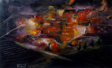 Peinture intitulée "Incendi" par Josep Maria Fontanet Sureda, Œuvre d'art originale, Huile