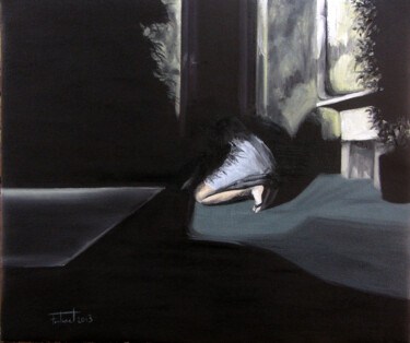 Pintura titulada "Al terrat de nit" por Josep Maria Fontanet Sureda, Obra de arte original, Oleo Montado en Bastidor de cami…