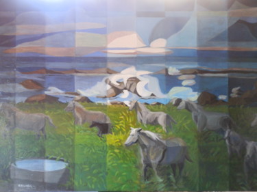 Картина под названием "chevaux de Mazou/29" - Josette Georgel, Подлинное произведение искусства, Масло Установлен на Деревян…