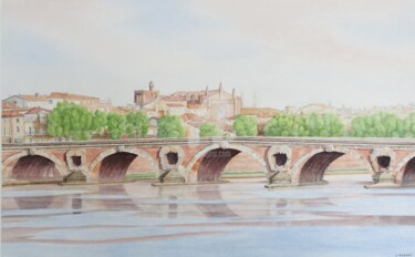 Painting titled "côté Dalbade (Toulo…" by Josette Roboam, Original Artwork, Watercolor