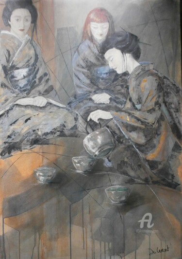 Peinture intitulée "Cérémonie du Thé" par Jo Croiset, Œuvre d'art originale, Acrylique