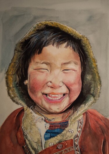 Peinture intitulée "Smile" par Josine Jansen, Œuvre d'art originale, Aquarelle