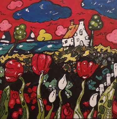 Malerei mit dem Titel "Bretagne rouge" von Joss, Original-Kunstwerk, Acryl
