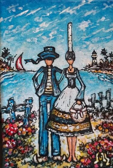 Painting titled "Au pays des bigoude…" by Joss, Original Artwork, Acrylic Mounted on Wood Stretcher frame